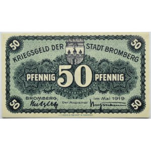 Bromberg, Bydgoszcz, Gutschein 50 pfennig 1919, numer 185081, UNC, granatowy