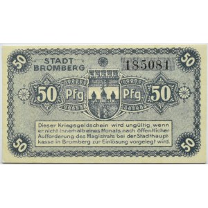 Bromberg, Bydgoszcz, Gutschein 50 pfennig 1919, numer 185081, UNC, granatowy