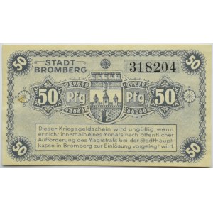 Bromberg, Bydgoszcz, Gutschein 50 pfennig 1919, numer 318204, UNC, granatowy