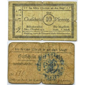 Bischofswerder/Biskupiec, lot dwóch notgeldów 10 pfennig 1917