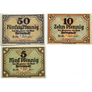 Herrnstadt/Wąsosz, lot trzech notgeldów 5, 10, 50 pfennig