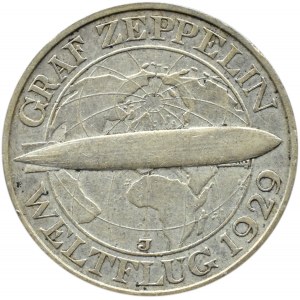 Niemcy, Republika Weimarska, 3 marki 1929 J, Hamburg, Graf Zeppelin