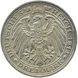 Niemcy, Meklemburgia-Schwerin 3 marki 1915 A, Berlin, RZADKIE