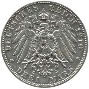 Niemcy, Saksonia, Fryderyk August, 3 marki 1910 E, Muldenhütten