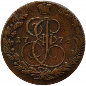 Rosja, Katarzyna II, 5 kopiejek 1778 E.M., Jekaterinburg, rzadsza odmiana