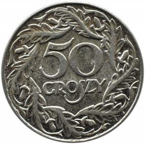 Polska, Generalna Gubernia, 50 groszy 1938, niklowane, PIĘKNE