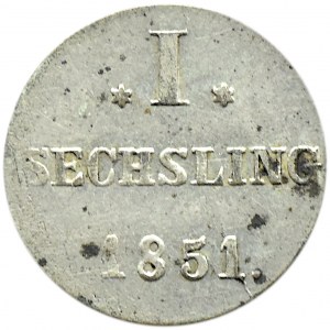 Niemcy, Hamburg, 1 sechsling 1851, Hamburg