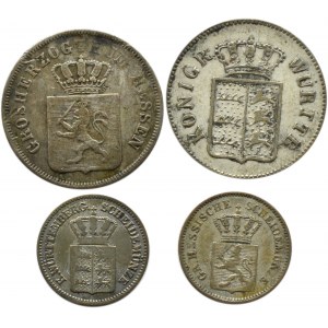 Niemcy, Wirtembergia/Hesja, lot czterech srebrnych monet, 1-6 kreuzer