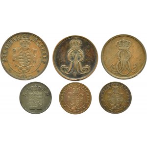 Niemcy, Saksonia/Hannover, lot sześciu miedzianych monet