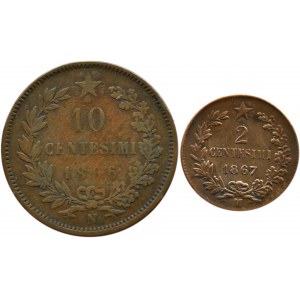 Włochy, Vittorio Emanuele II, lot monet 2,10 centesimi 1866-1867, Mediolan/Neapol