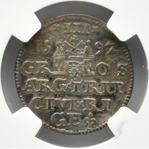 Zygmunt III Waza, trojak 1592, Ryga, odmiana z dużą głowa króla, NGC AU55