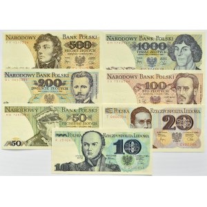 Polska, PRL, lot 7 banknotów 10-1000 złotych 1982-1988, UNC