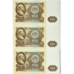 Rosja, Lenin, 100 rubli 1961, seria BI, lot 3 kolejnych numerów