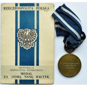 Polska, RP, medal za Odrę, Nysę, Bałtyk - komplet z legitymacją dla kapitana LWP, 1947