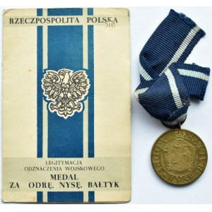Polska, RP, medal za Odrę, Nysę, Bałtyk - komplet z legitymacją dla kapitana LWP, 1947