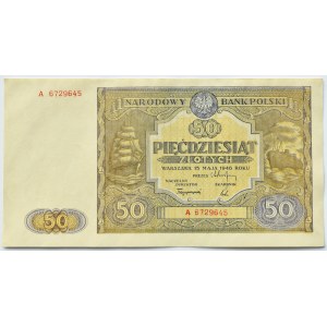 Polska, RP, 50 złotych 1946, seria A, UNC, rzadkie