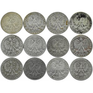 Polska, II RP, Głowa Kobiety, lot 5 złotych 1932-34, Warszawa, 12 sztuk