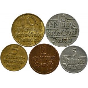 Wolne Miasto Gdańsk, lot pięciu monet - 2,5 10 pfennig 1923-1932, Berlin