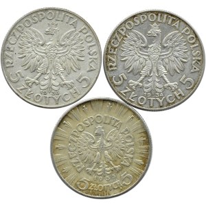 Polska, II RP, lot trzech monet 5 złotych 1934-35, Warszawa