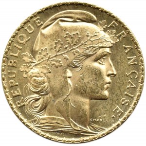 Francja, Republika, Kogut, 20 franków 1901, Paryż, UNC