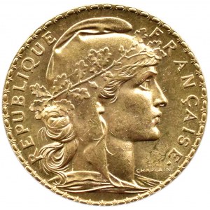 Francja, Republika, Kogut, 20 franków 1908, Paryż, UNC