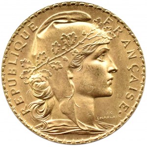 Francja, Republika, Kogut, 20 franków 1912, Paryż, UNC