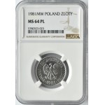 Polska, PRL, 1 złoty 1981, IDEALNE, NGC MS64PL