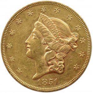 USA, 20 dolarów 1851, Filadelfia, stary rzadki rocznik