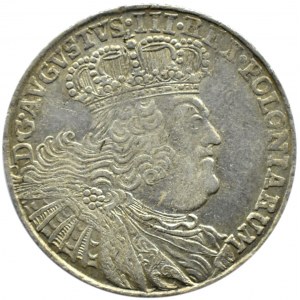 August III Sas, ort (18 groszy) 1755 EC, Lipsk odmiana z kropka po dacie