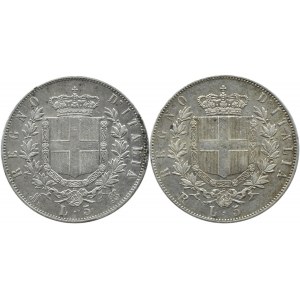 Włochy, Vittorio Emanuele II, lot 5 lirów 1873-76, Rzym/Mediolan