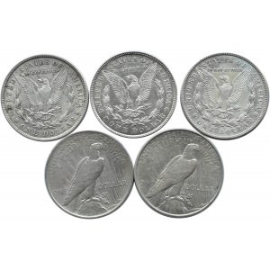 USA, Morgana/Peace, lot 1 dolar 1921-1922, 5 sztuk, Filadelfia
