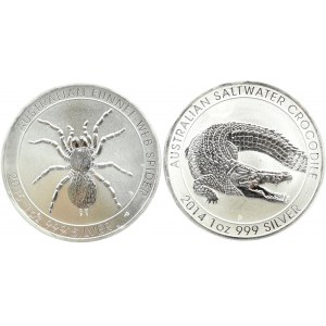 Australia, 2 X 1 dollar 2014-15 P, Perth, krokodyl i pająk, UNC