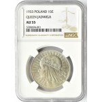 Polska, II RP, Głowa Kobiety, 10 złotych 1933, NGC AU55, Warszawa