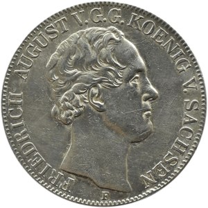 Niemcy, Saksonia, Fryderyk August II, 2 talary 1854 F, Stuttgart, ładne i rzadkie
