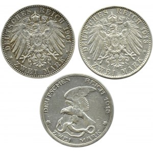 Niemcy, Prusy, Wilhelm II, lot 2 marki okolicznościowych 1901-1913 A, Berlin