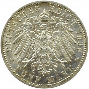 Niemcy, Badenia, Fryderyk I, 5 marek 1906, Złote Gody, piękne!! UNC