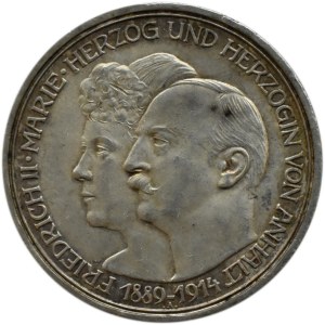 Niemcy, Anhalt, Friedrich i Marie, 3 marki 1914 A, Berlin, UNC