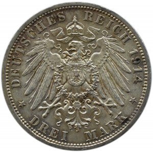 Niemcy, Anhalt, Friedrich i Marie, 3 marki 1914 A, Berlin, UNC