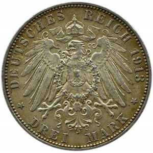 Niemcy, Hamburg, 3 marki 1913 J, Hamburg