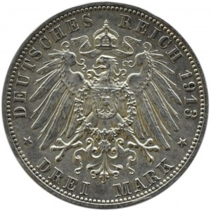 Niemcy, Saksonia, Fryderyk August, 3 marki 1913 E, Muldenhütten