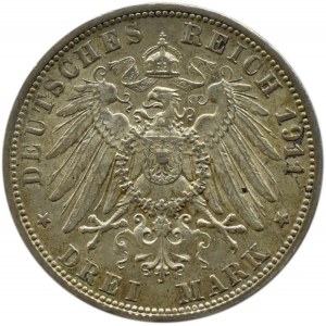 Niemcy, Wirtembergia, Wilhelm, 3 marki 1911 F, Stuttgart