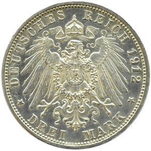 Niemcy, Wirtembergia, Wilhelm II, 3 marki 1912 F, Stuttgart