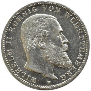 Niemcy, Wirtembergia, Wilhelm II, 3 marki 1914 F, Stuttgart, UNC