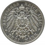 Niemcy, Wirtembergia, Wilhelm II, 3 marki 1914 F, Stuttgart, UNC