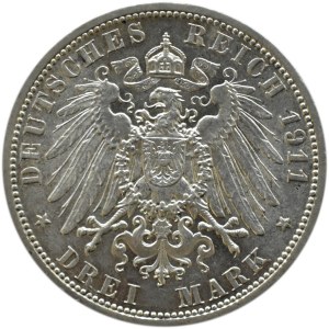 Niemcy, Prusy, Wilhelm II, 3 marki 1911 A, Berlin, UNC