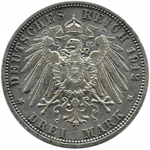 Niemcy, Prusy, Wilhelm II, 3 marki 1912 A, Berlin