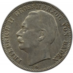 Niemcy, Badenia, Fryderyk II, 3 marki 1909 G, Karlsruhe