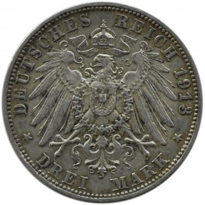 Niemcy, Bawaria, Otto, 3 marki 1913 D, Monachium