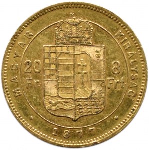 Austro-Węgry, Franciszek Józef I, 20 franków/8 florenów 1877 K.B., Kremnica