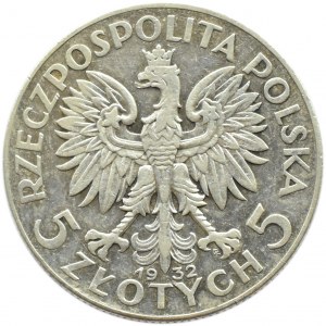 Polska, II RP, Kobieta, 5 złotych 1932 ze znakiem mennicy, Warszawa